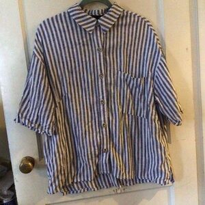 Sanctuary Women's Striped Button Down Shirt - Blue and White